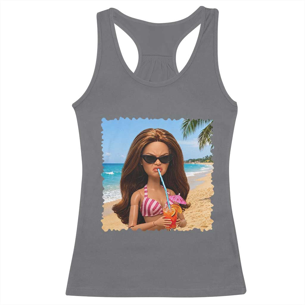 Funny Summer Doll Face Meme Racerback Tank Top Tropical Beach Party Graphic TS12 Charcoal Print Your Wear