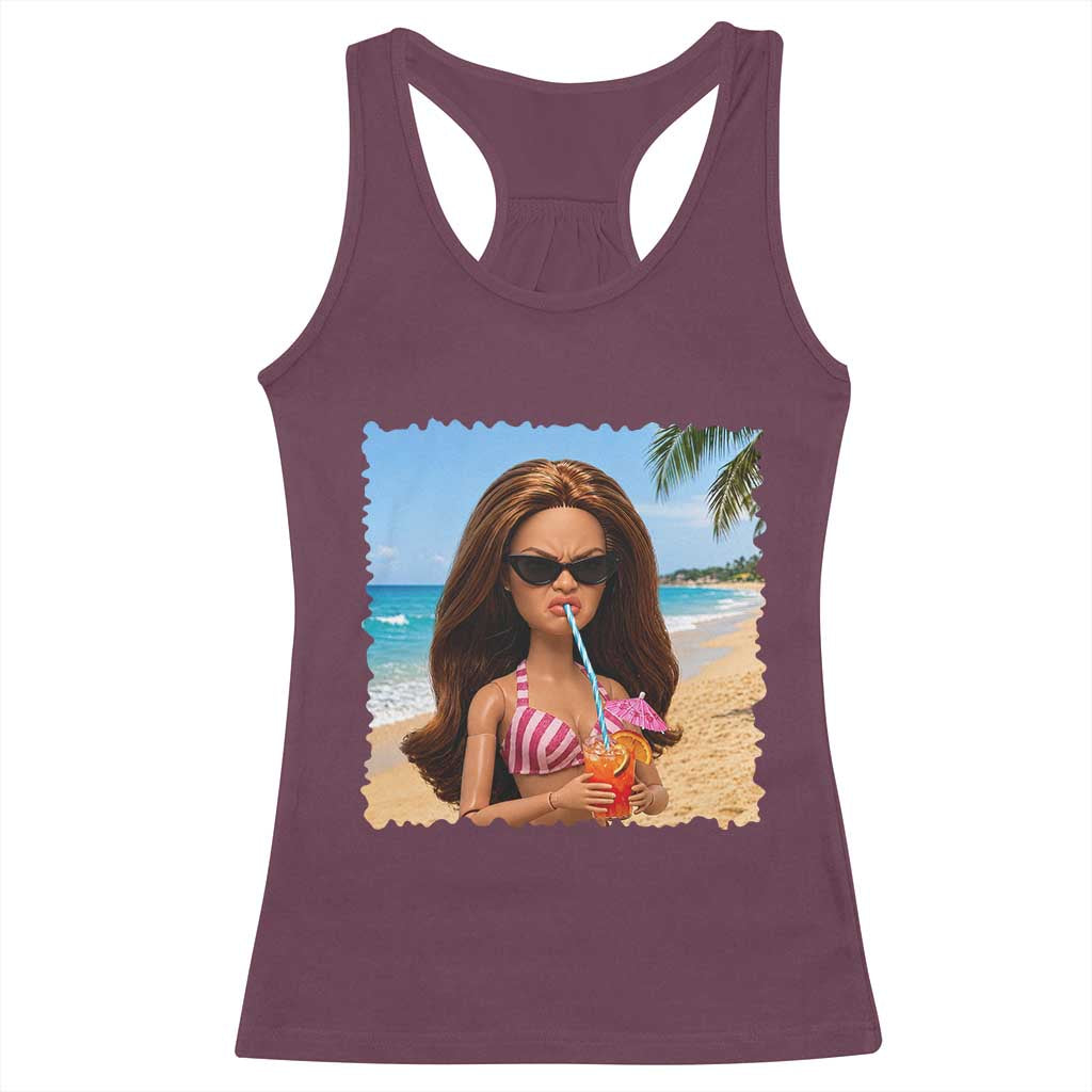 Funny Summer Doll Face Meme Racerback Tank Top Tropical Beach Party Graphic TS12 Maroon Print Your Wear
