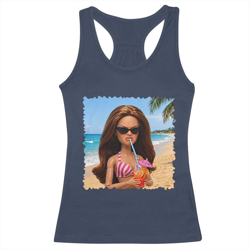 Funny Summer Doll Face Meme Racerback Tank Top Tropical Beach Party Graphic TS12 Navy Print Your Wear