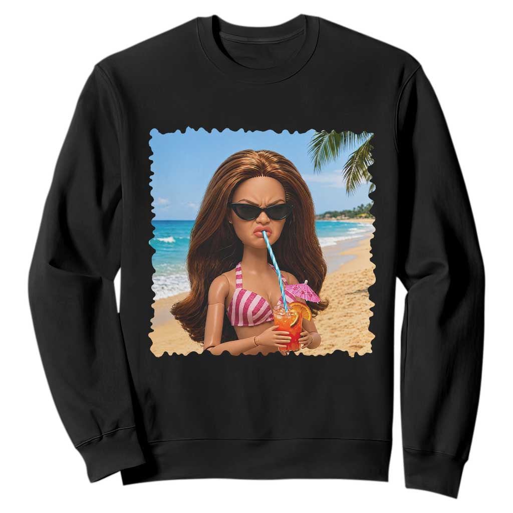 Funny Summer Doll Face Meme Sweatshirt Tropical Beach Party Graphic TS12 Black Print Your Wear