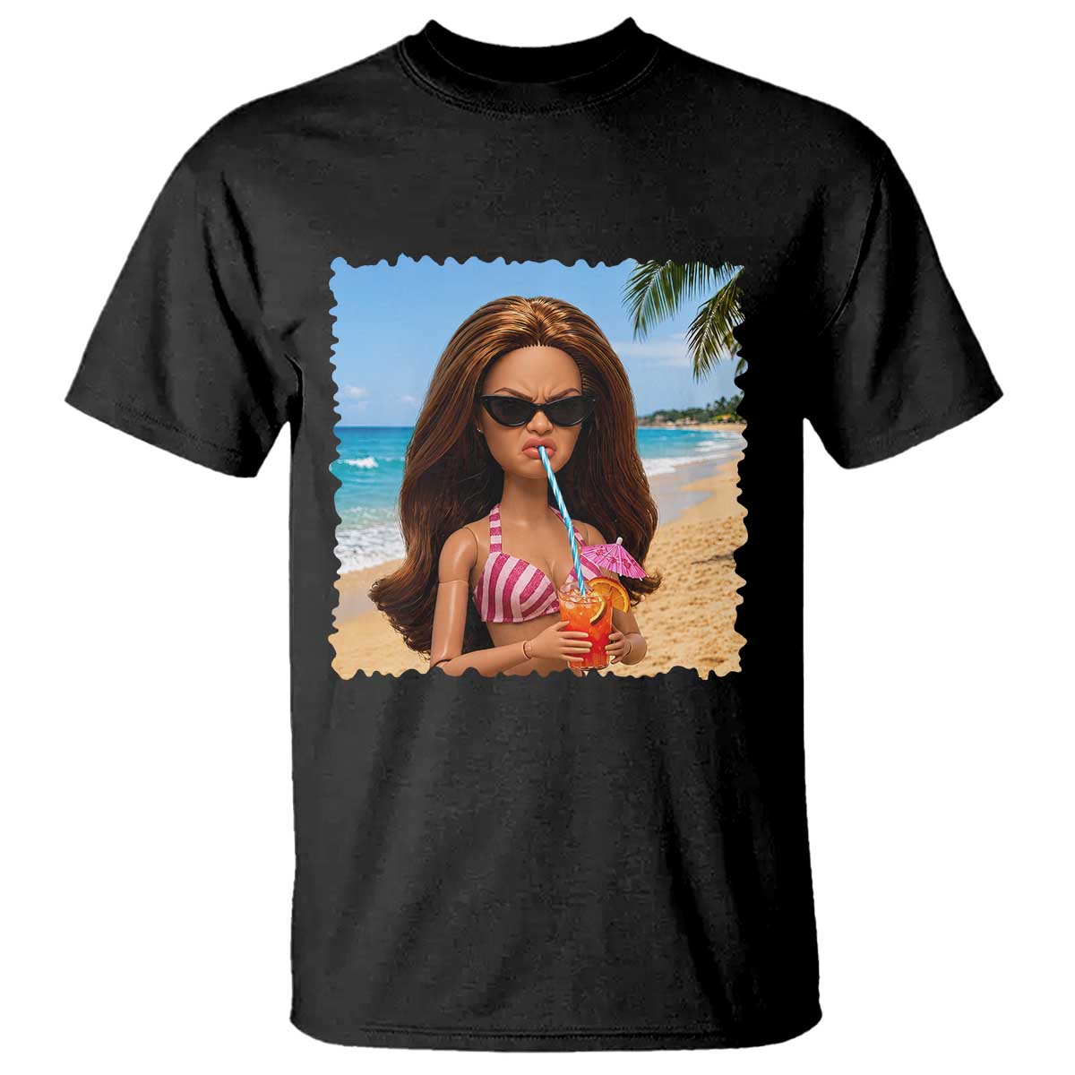 Funny Summer Doll Face Meme T Shirt Tropical Beach Party Graphic TS12 Black Print Your Wear
