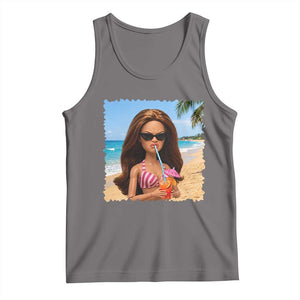 Funny Summer Doll Face Meme Tank Top Tropical Beach Party Graphic TS12 Deep Heather Print Your Wear