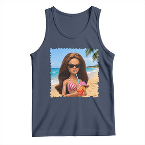 Funny Summer Doll Face Meme Tank Top Tropical Beach Party Graphic TS12 Navy Print Your Wear