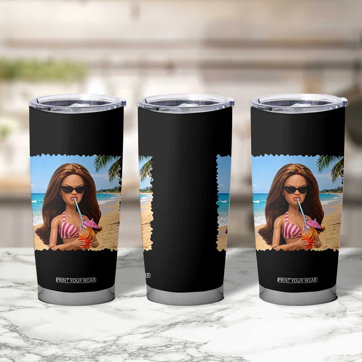Funny Summer Doll Face Meme Tumbler Cup Tropical Beach Party Graphic TS12 Print Your Wear