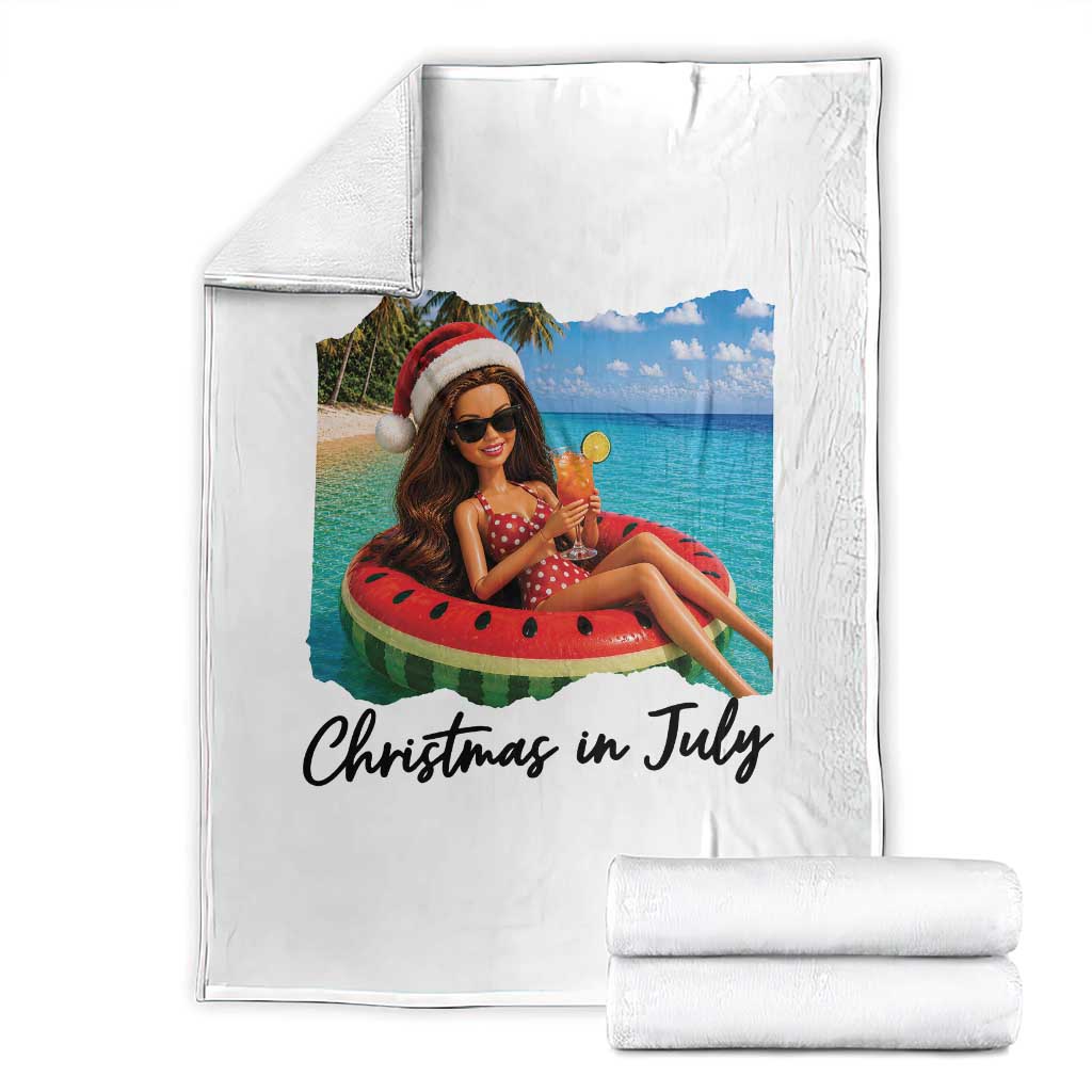 Christmas In July Tropical Doll Face Meme Throw Blanket Summer Vacation Graphic TS12 White Print Your Wear