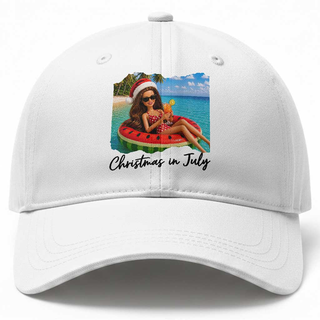 Christmas In July Tropical Doll Face Meme Baseball Cap Summer Vacation Graphic TS12 Print Your Wear