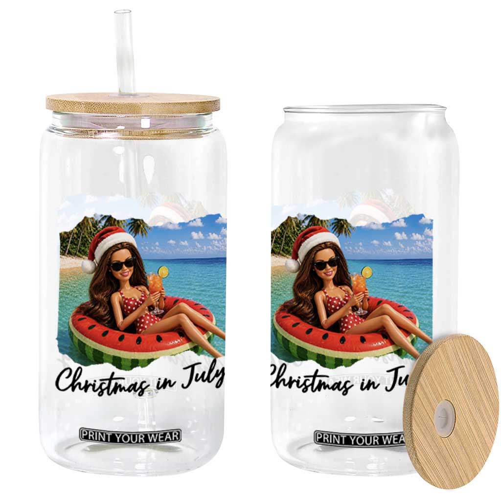 Christmas In July Tropical Doll Face Meme Glass Can Summer Vacation Graphic TS12 Print Your Wear