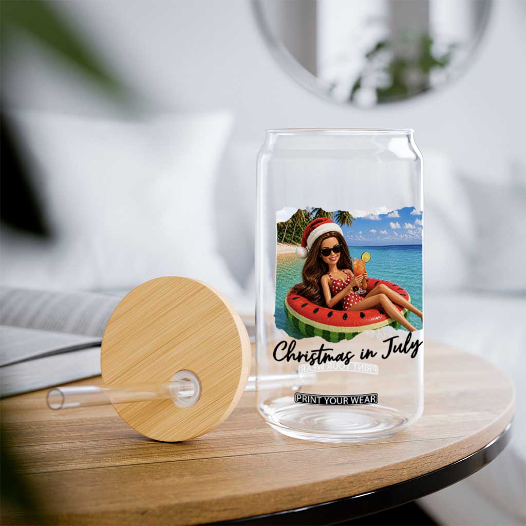 Christmas In July Tropical Doll Face Meme Glass Can Summer Vacation Graphic TS12 Print Your Wear