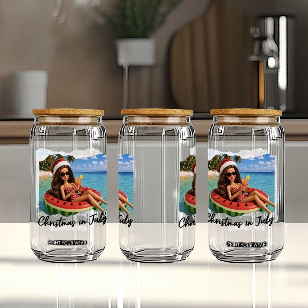 Christmas In July Tropical Doll Face Meme Glass Can Summer Vacation Graphic TS12 Print Your Wear