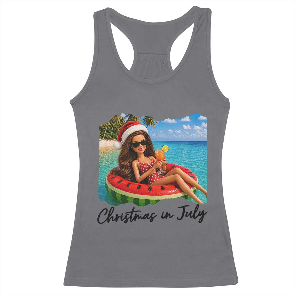 Christmas In July Tropical Doll Face Meme Racerback Tank Top Summer Vacation Graphic TS12 Charcoal Print Your Wear