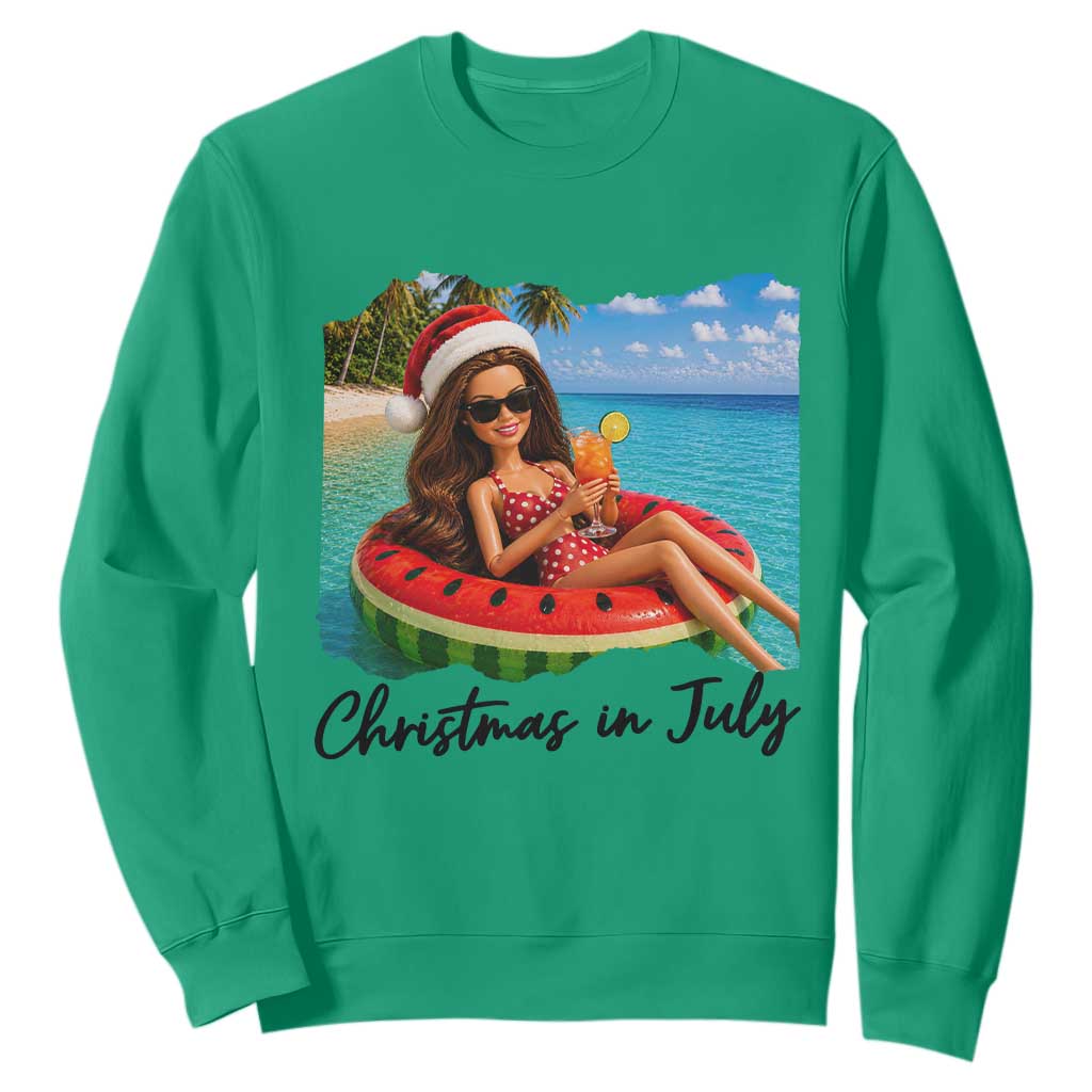 Christmas In July Tropical Doll Face Meme Sweatshirt Summer Vacation Graphic TS12 Irish Green Print Your Wear