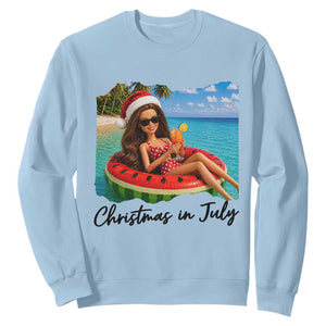 Christmas In July Tropical Doll Face Meme Sweatshirt Summer Vacation Graphic TS12 Light Blue Print Your Wear