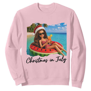 Christmas In July Tropical Doll Face Meme Sweatshirt Summer Vacation Graphic TS12 Light Pink Print Your Wear