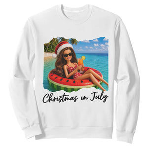 Christmas In July Tropical Doll Face Meme Sweatshirt Summer Vacation Graphic TS12 White Print Your Wear