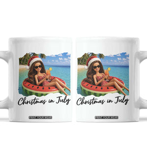 Christmas In July Tropical Doll Face Meme Coffee Mug Summer Vacation Graphic TS12 White Print Your Wear