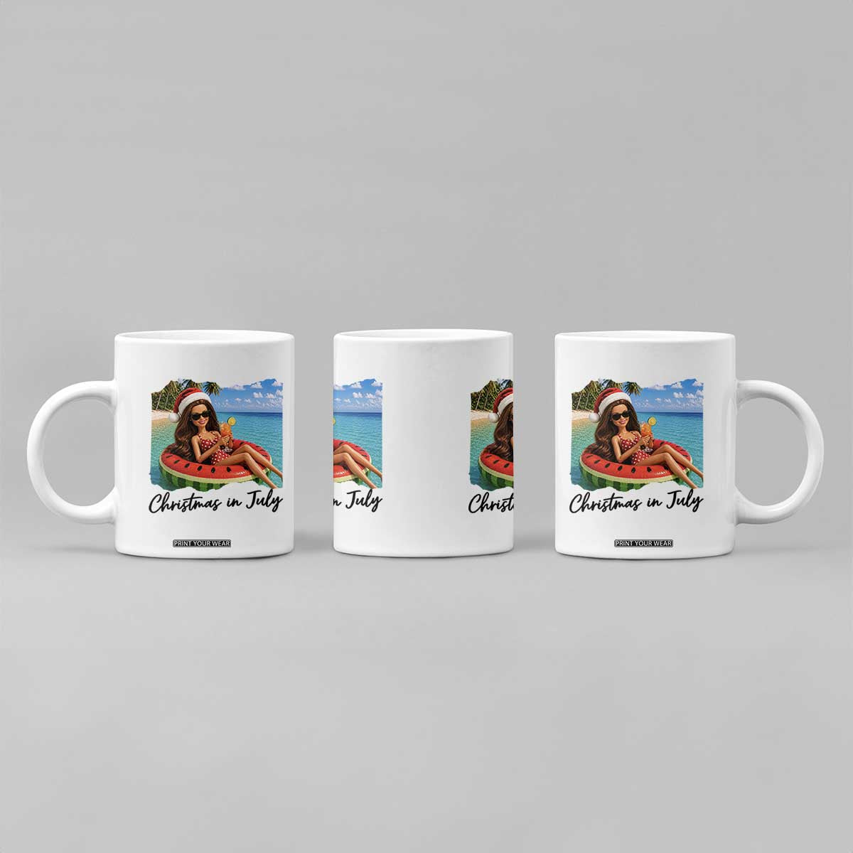 Christmas In July Tropical Doll Face Meme Coffee Mug Summer Vacation Graphic TS12 Print Your Wear