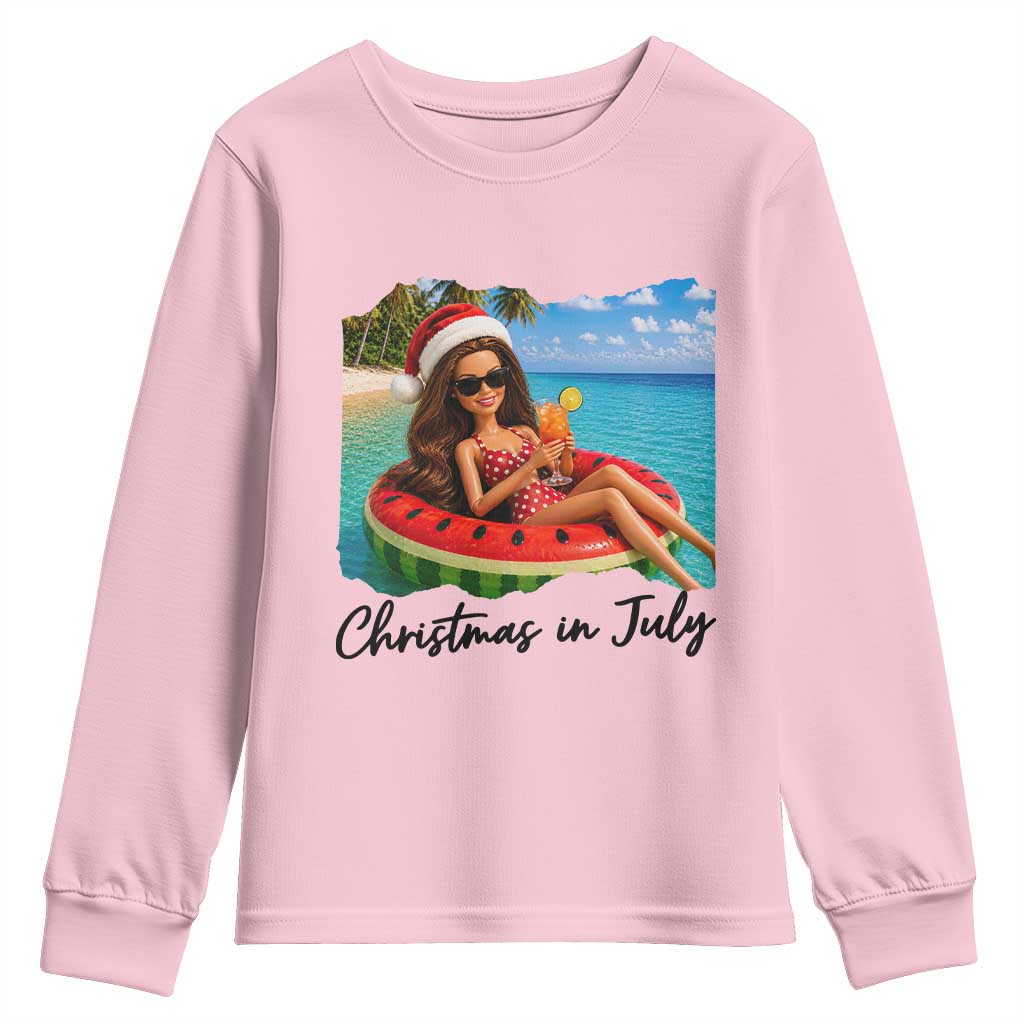 Christmas In July Tropical Doll Face Meme Youth Sweatshirt Summer Vacation Graphic TS12 Light Pink Print Your Wear