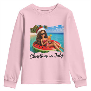 Christmas In July Tropical Doll Face Meme Youth Sweatshirt Summer Vacation Graphic TS12 Light Pink Print Your Wear