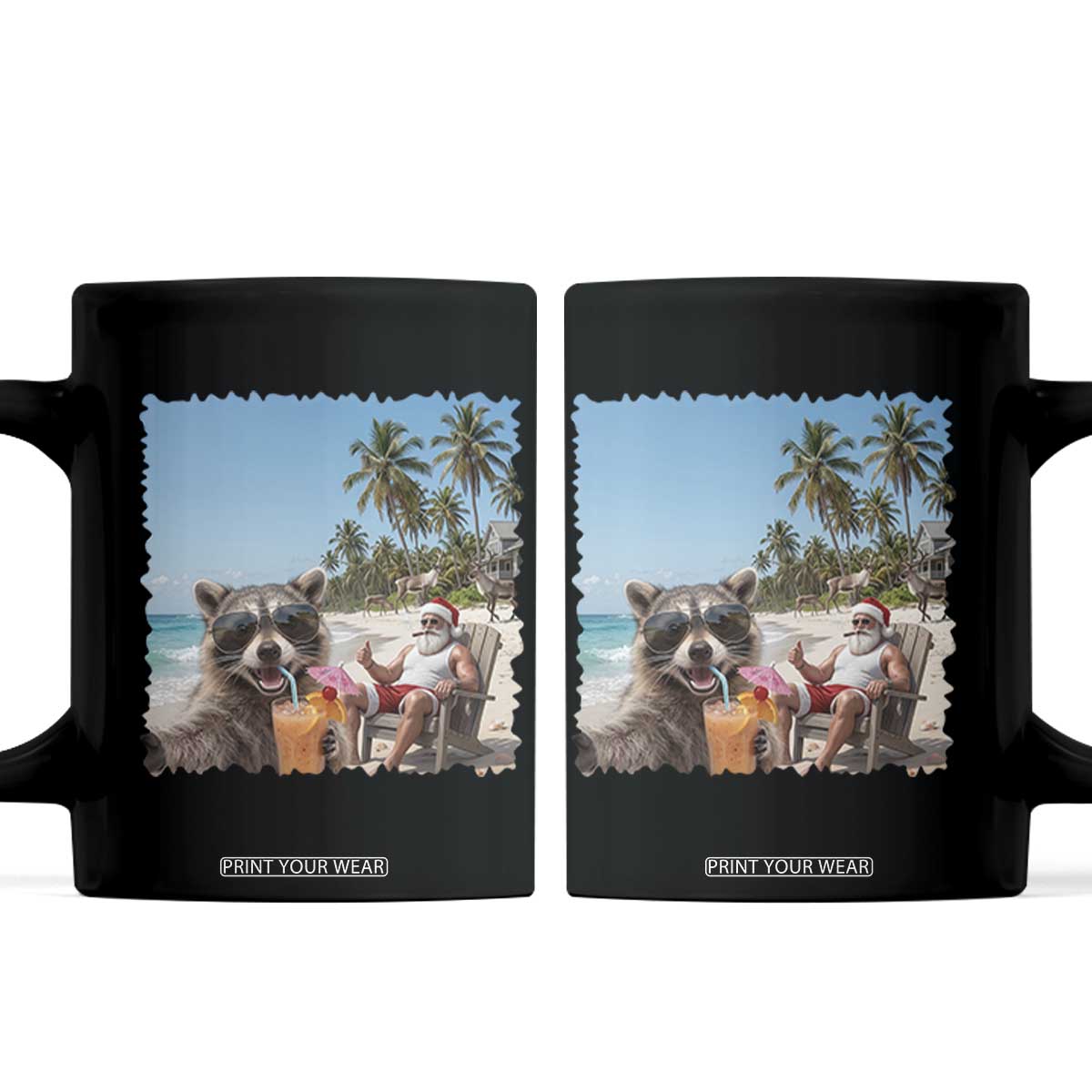 Christmas In July Raccoon And Santa Coffee Mug Tropical Summer Vacation Graphic TS12 Black Print Your Wear