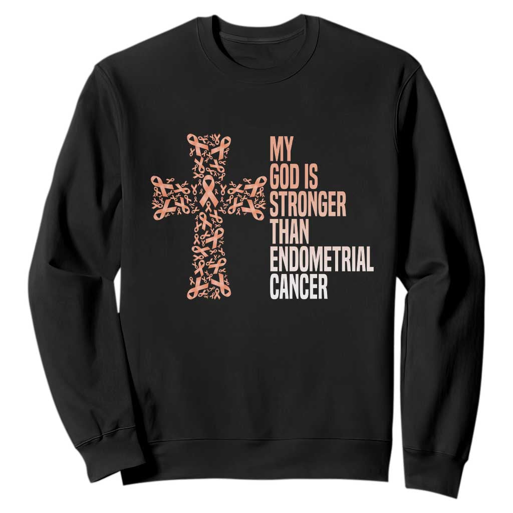 Religious Endometrial Cancer Awareness Sweatshirt My God Is Stronger Than Cancer TS12 Black Print Your Wear