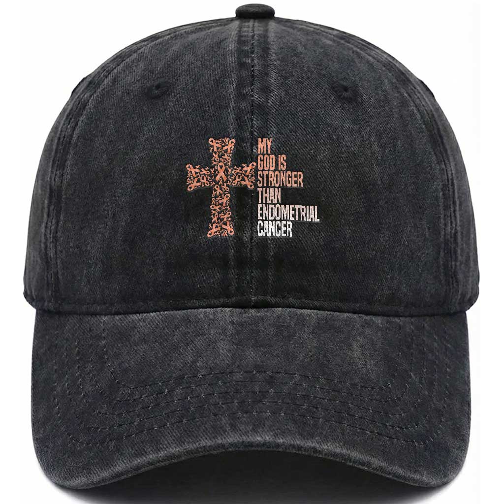 Religious Endometrial Cancer Awareness Washed Cotton Baseball Cap My God Is Stronger Than Cancer TS12 Print Your Wear