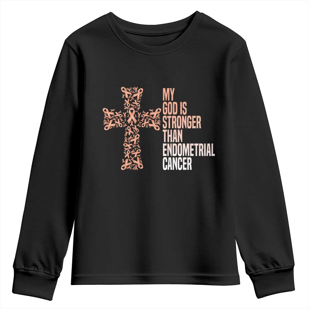 Religious Endometrial Cancer Awareness Youth Sweatshirt My God Is Stronger Than Cancer TS12 Black Print Your Wear