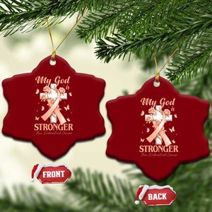 My God Is Stronger Than Endometrial Cancer Ceramic Ornament Christian Peach Ribbon TS12 Print Your Wear