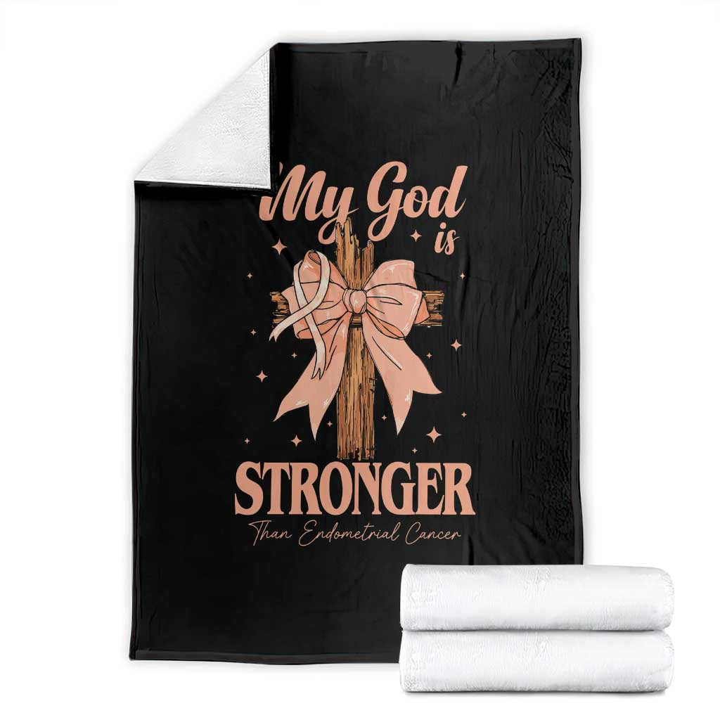 Endometrial Cancer Faith Peach Ribbon Throw Blanket My God Is Stronger Than Endometrial Cancer TS12 Black Print Your Wear