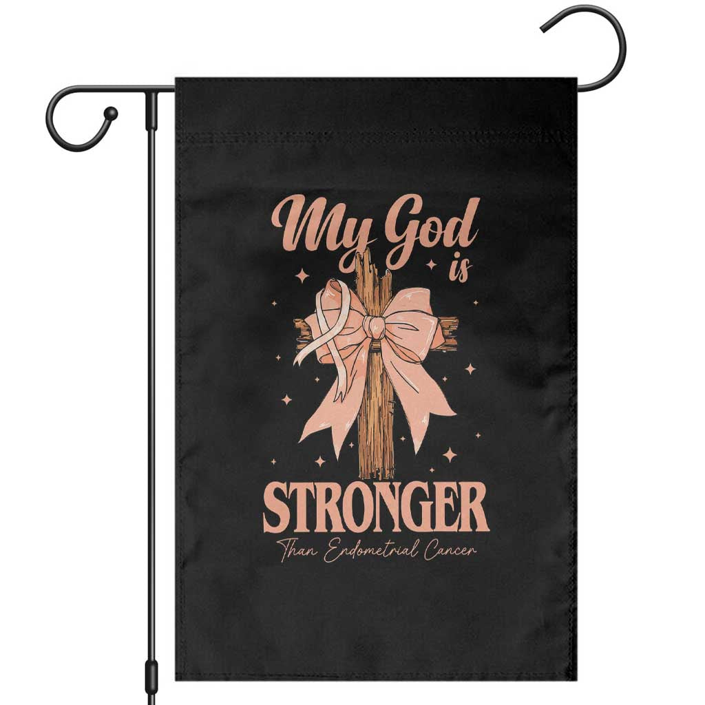 Endometrial Cancer Faith Peach Ribbon Garden Flag My God Is Stronger Than Endometrial Cancer TS12 Black Print Your Wear