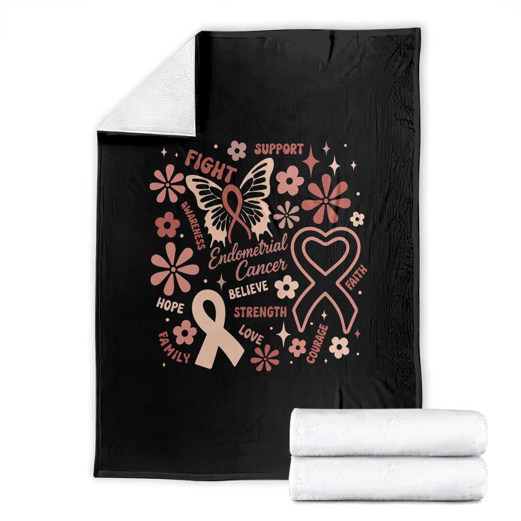 Floral Butterfly Endometrial Cancer Awareness Throw Blanket Believe Strength Faith TS12 Black Print Your Wear