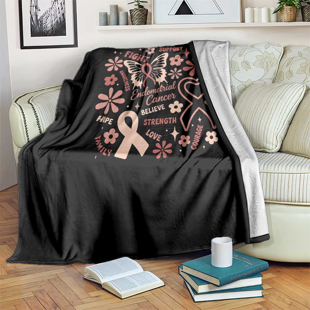 Floral Butterfly Endometrial Cancer Awareness Throw Blanket Believe Strength Faith TS12 Print Your Wear