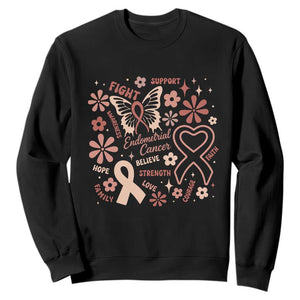 Floral Butterfly Endometrial Cancer Awareness Sweatshirt Believe Strength Faith TS12 Black Print Your Wear