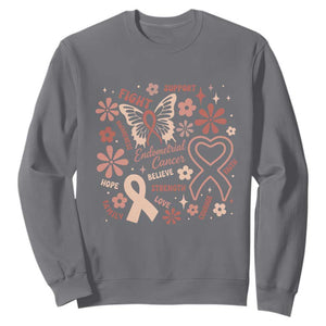 Floral Butterfly Endometrial Cancer Awareness Sweatshirt Believe Strength Faith TS12 Charcoal Print Your Wear