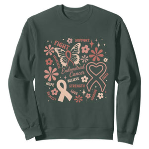 Floral Butterfly Endometrial Cancer Awareness Sweatshirt Believe Strength Faith TS12 Dark Forest Green Print Your Wear