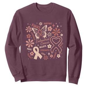 Floral Butterfly Endometrial Cancer Awareness Sweatshirt Believe Strength Faith TS12 Maroon Print Your Wear