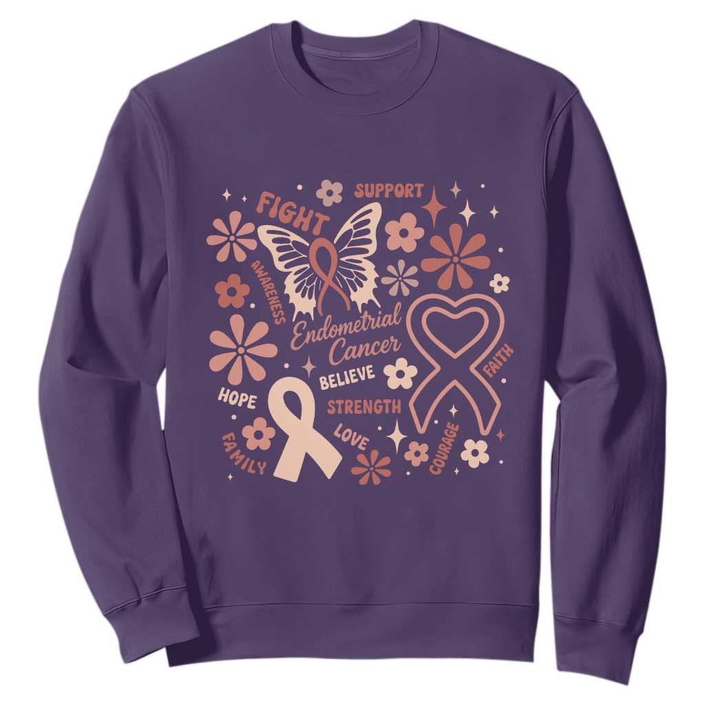 Floral Butterfly Endometrial Cancer Awareness Sweatshirt Believe Strength Faith TS12 Purple Print Your Wear