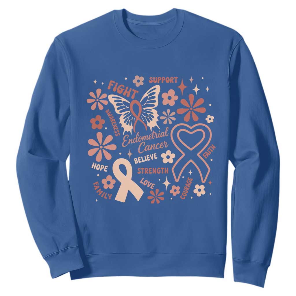 Floral Butterfly Endometrial Cancer Awareness Sweatshirt Believe Strength Faith TS12 Royal Blue Print Your Wear