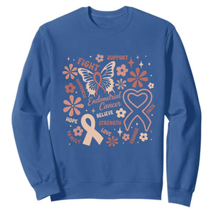 Floral Butterfly Endometrial Cancer Awareness Sweatshirt Believe Strength Faith TS12 Royal Blue Print Your Wear