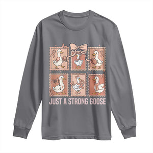 Funny Endometrial Cancer Warrior Goose Long Sleeve Shirt Just A Strong Goose TS12 Charcoal Print Your Wear