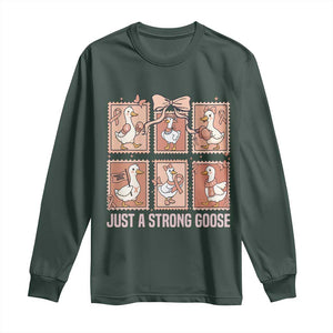 Funny Endometrial Cancer Warrior Goose Long Sleeve Shirt Just A Strong Goose TS12 Dark Forest Green Print Your Wear