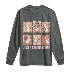 Funny Endometrial Cancer Warrior Goose Long Sleeve Shirt Just A Strong Goose TS12 Dark Heather Print Your Wear