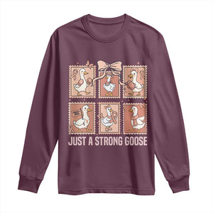 Funny Endometrial Cancer Warrior Goose Long Sleeve Shirt Just A Strong Goose TS12 Maroon Print Your Wear