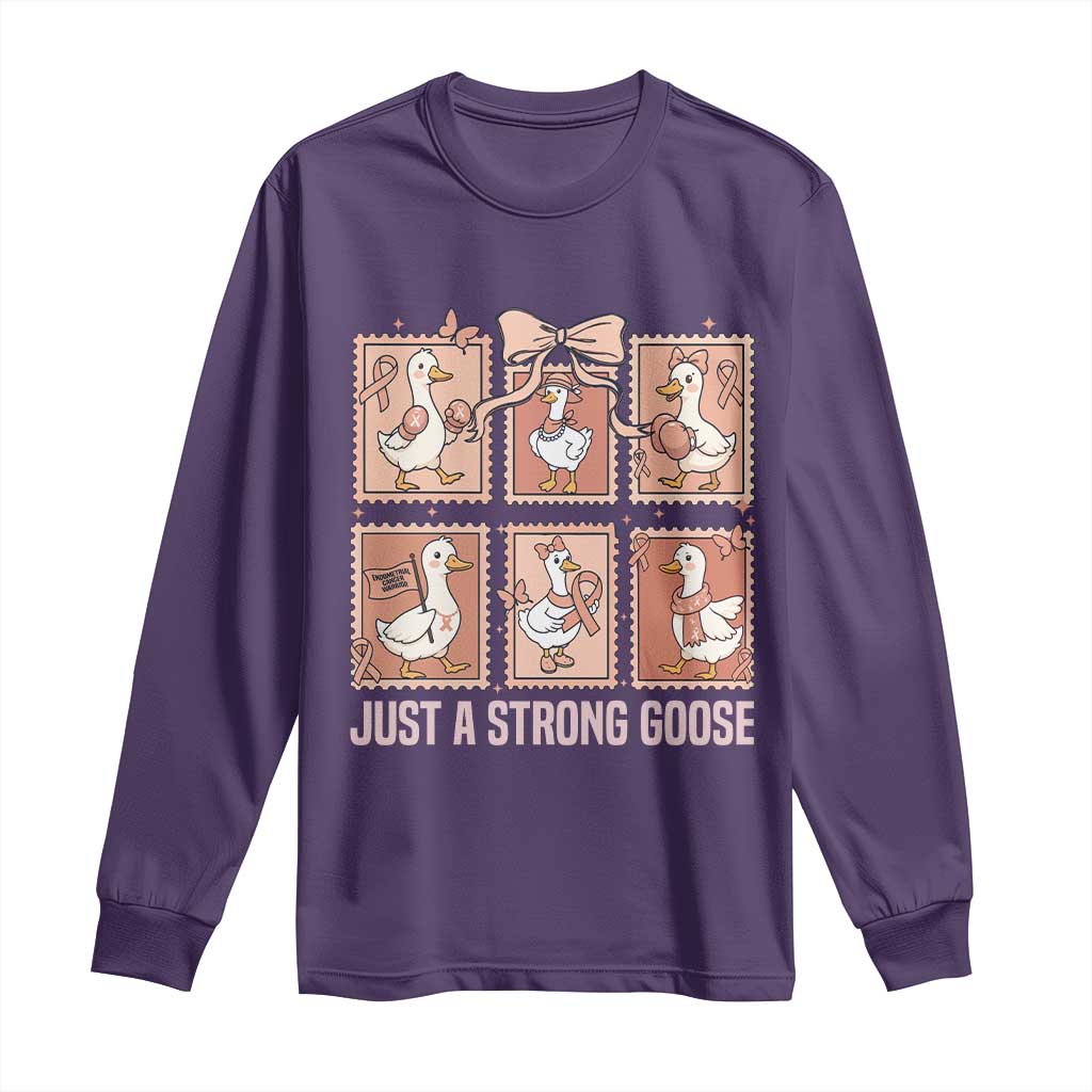 Funny Endometrial Cancer Warrior Goose Long Sleeve Shirt Just A Strong Goose TS12 Purple Print Your Wear