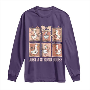 Funny Endometrial Cancer Warrior Goose Long Sleeve Shirt Just A Strong Goose TS12 Purple Print Your Wear