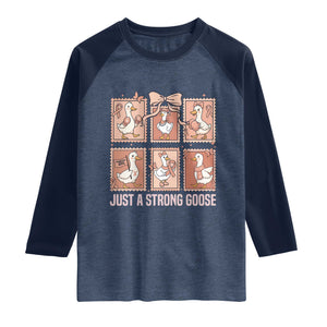 Funny Endometrial Cancer Warrior Goose Raglan Shirt Just A Strong Goose TS12 Heather Denim Navy Print Your Wear