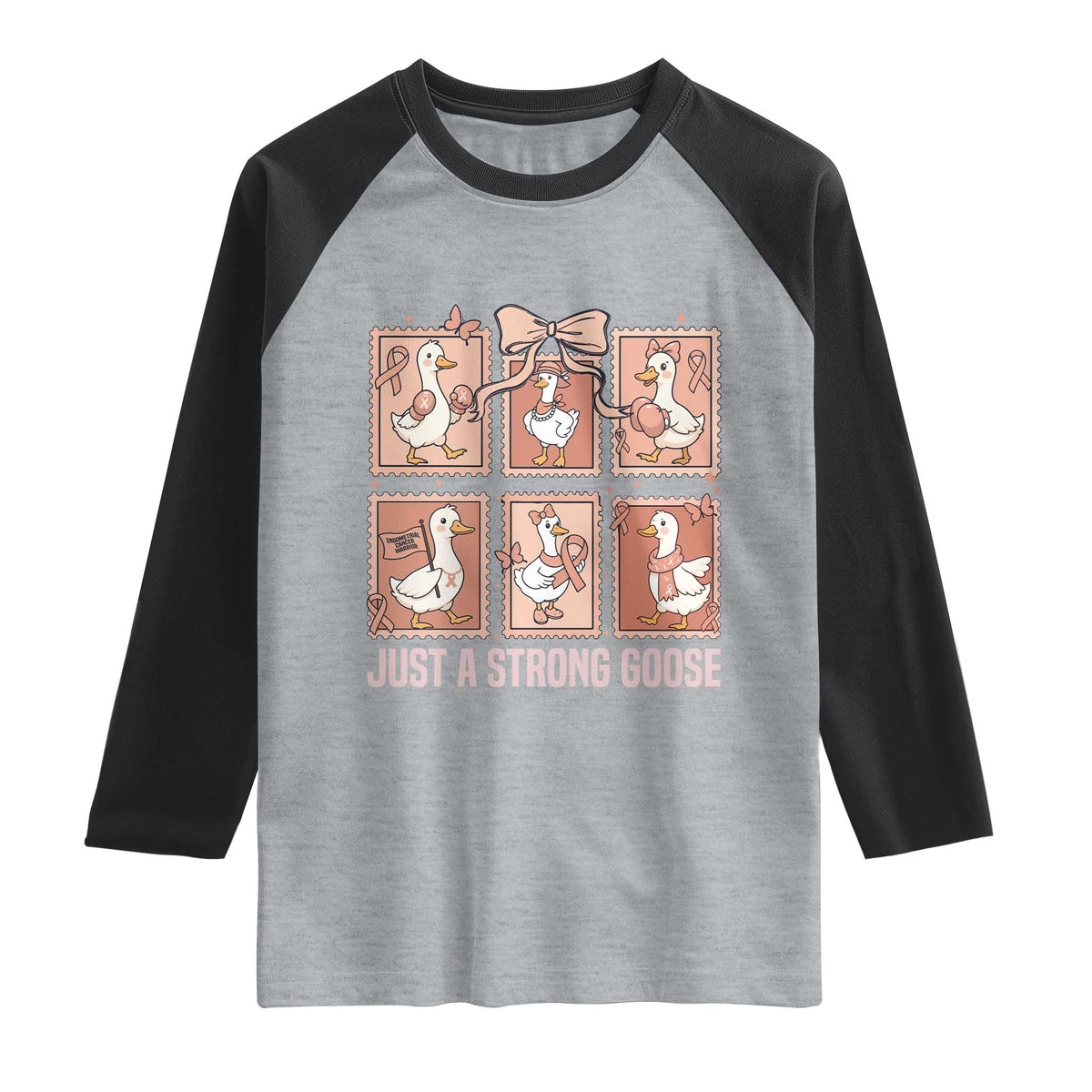 Funny Endometrial Cancer Warrior Goose Raglan Shirt Just A Strong Goose TS12 Heather Gray Black Print Your Wear