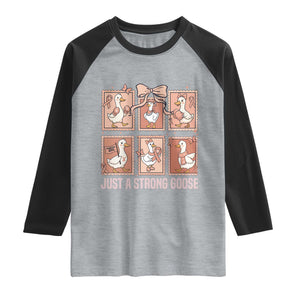 Funny Endometrial Cancer Warrior Goose Raglan Shirt Just A Strong Goose TS12 Heather Gray Black Print Your Wear