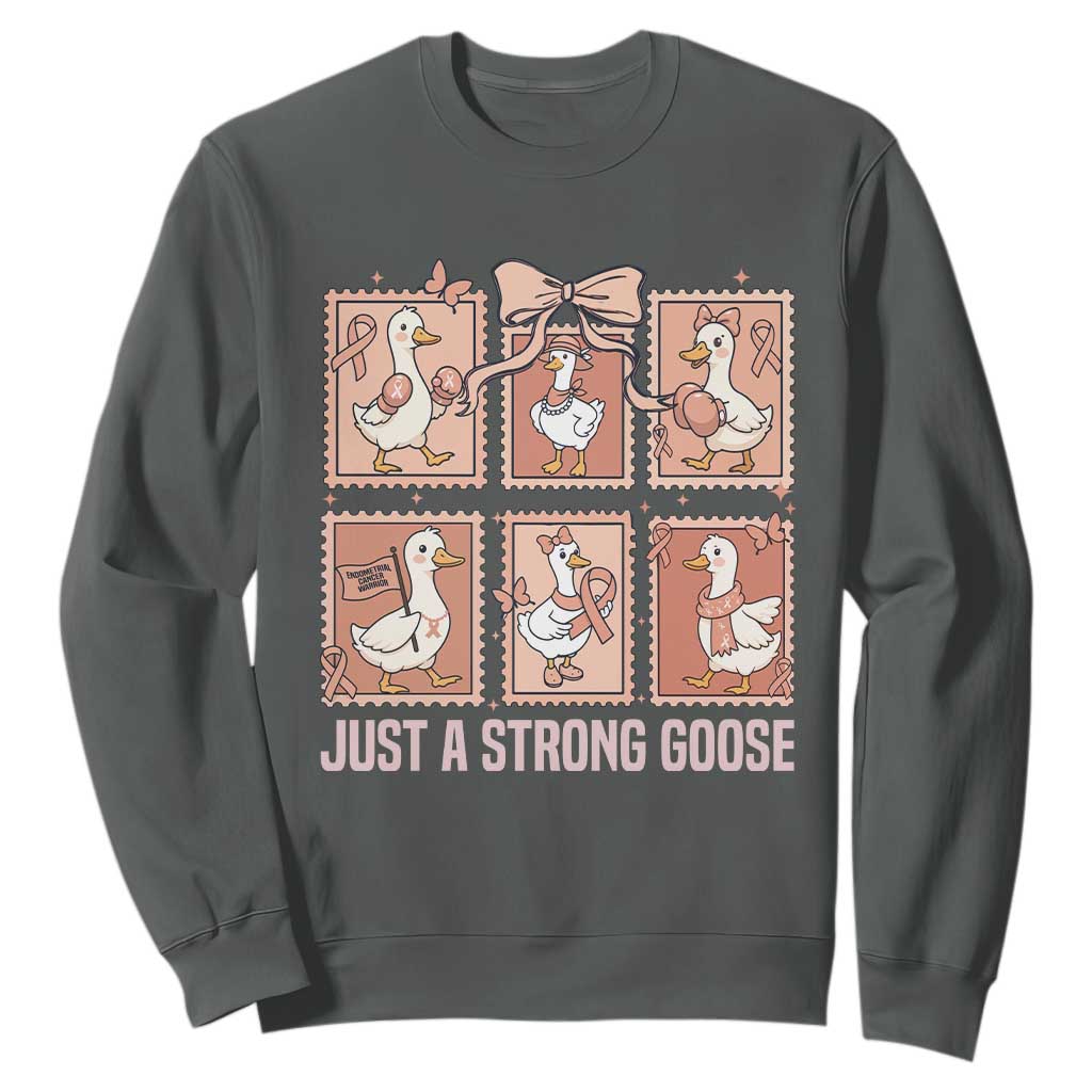 Funny Endometrial Cancer Warrior Goose Sweatshirt Just A Strong Goose TS12 Dark Heather Print Your Wear