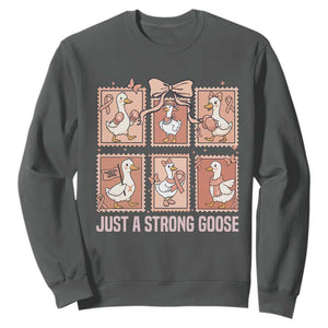 Funny Endometrial Cancer Warrior Goose Sweatshirt Just A Strong Goose TS12 Dark Heather Print Your Wear
