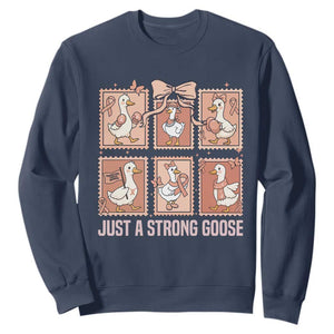Funny Endometrial Cancer Warrior Goose Sweatshirt Just A Strong Goose TS12 Navy Print Your Wear